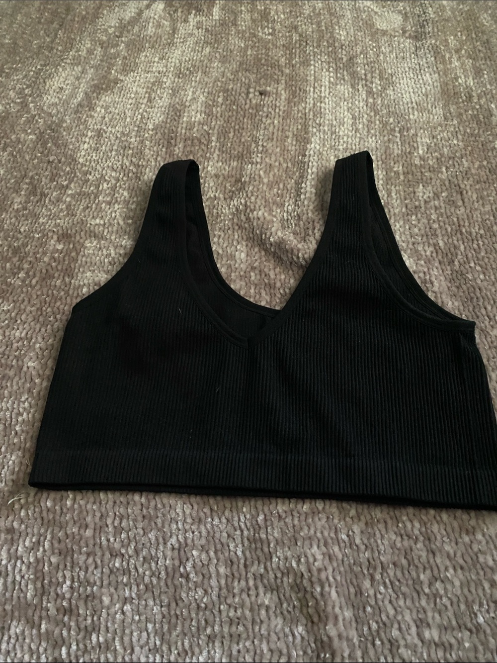 Ribbed Black V-Neck Crop Tank Top
